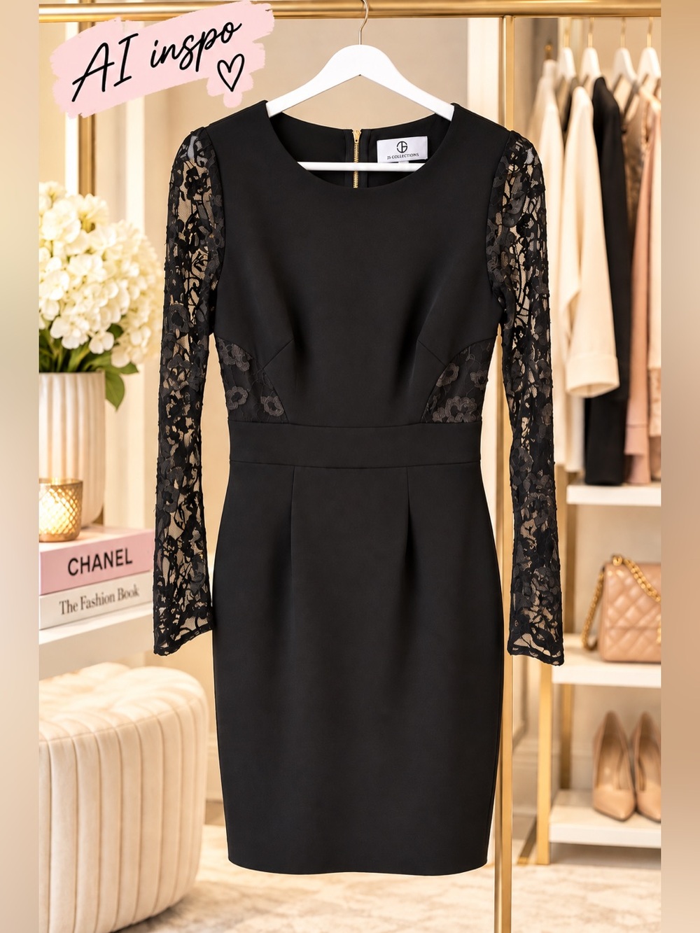 JS Collections Black Lace Sleeve Sheath Dress Size 6